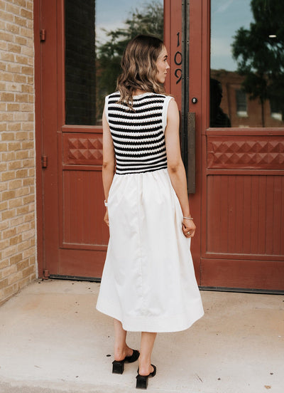 Ecru Stripe Knit Top Sleeveless Midi Dress D26006 - Southern Soule Designs