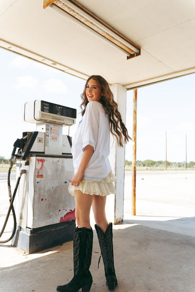 America Lace Detail Oversized T-Shirt IKT39818-03