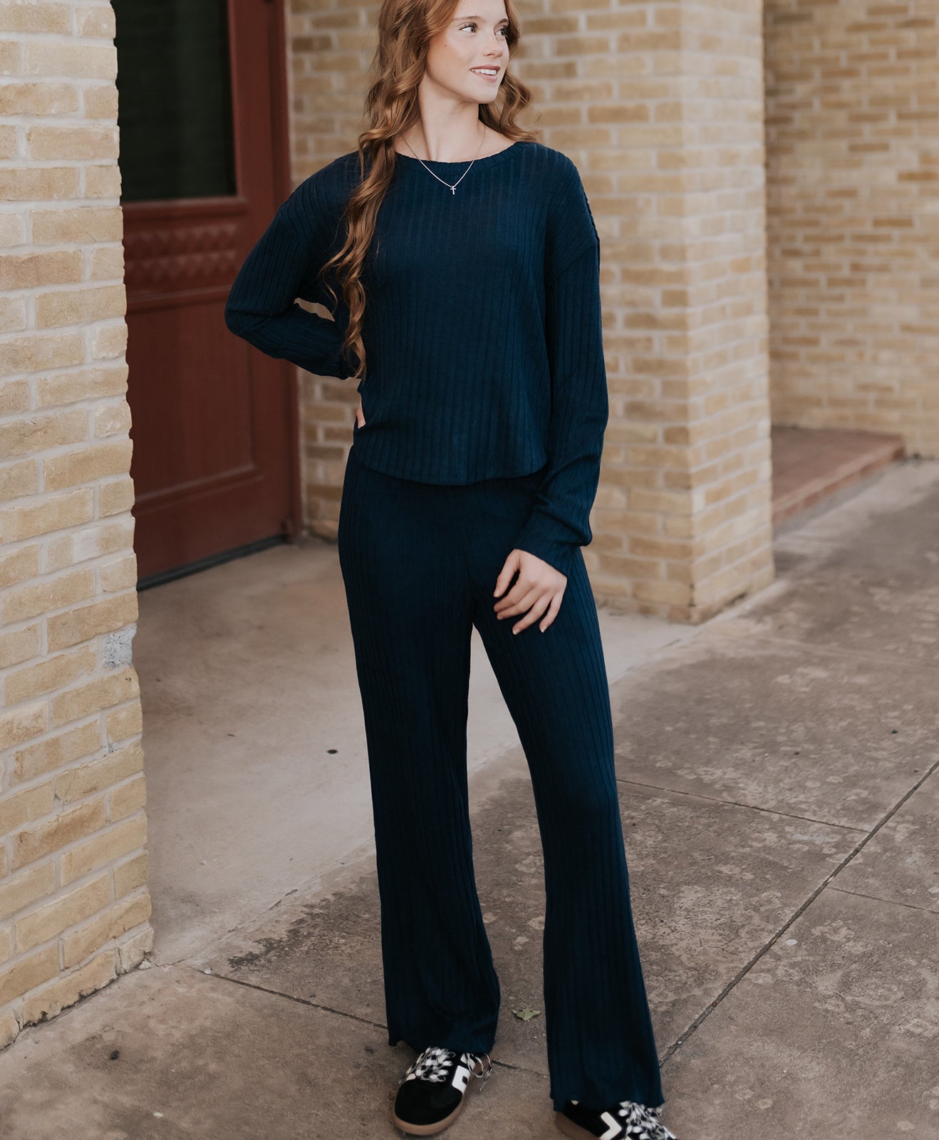 Elfie Rib Long Sleeve Top Blue Sapphire ZLT254774 - Southern Soule Designs