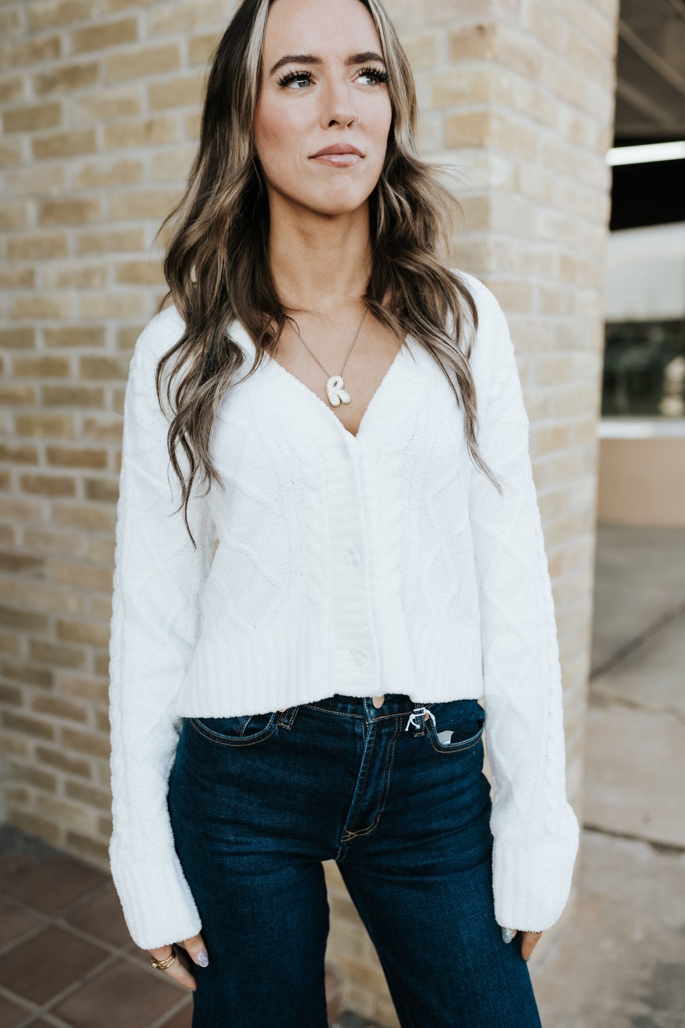 Elsa Cable Cardigan Vanilla Ice ZLW254763 - Southern Soule Designs