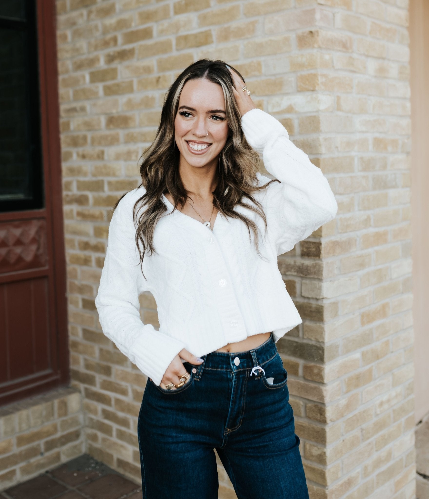 Elsa Cable Cardigan Vanilla Ice ZLW254763 - Southern Soule Designs