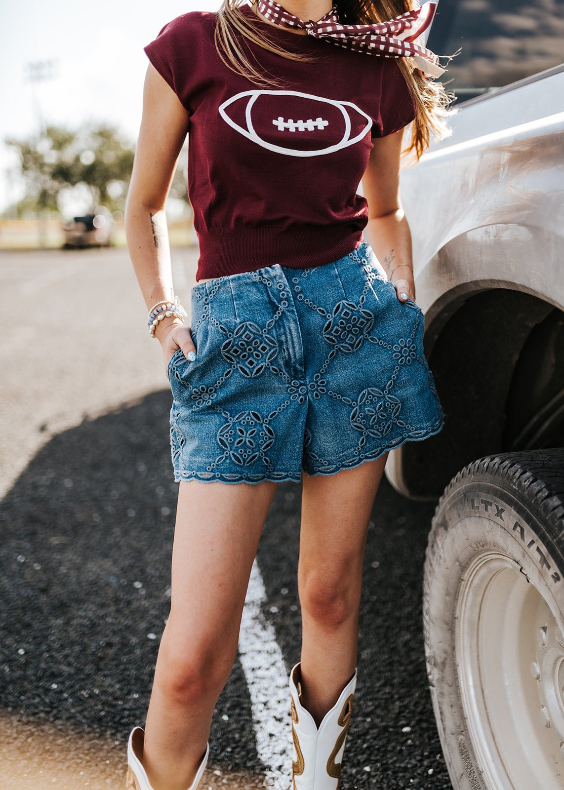 Embroidered Denim Shorts - P6084ST - Southern Soule Designs
