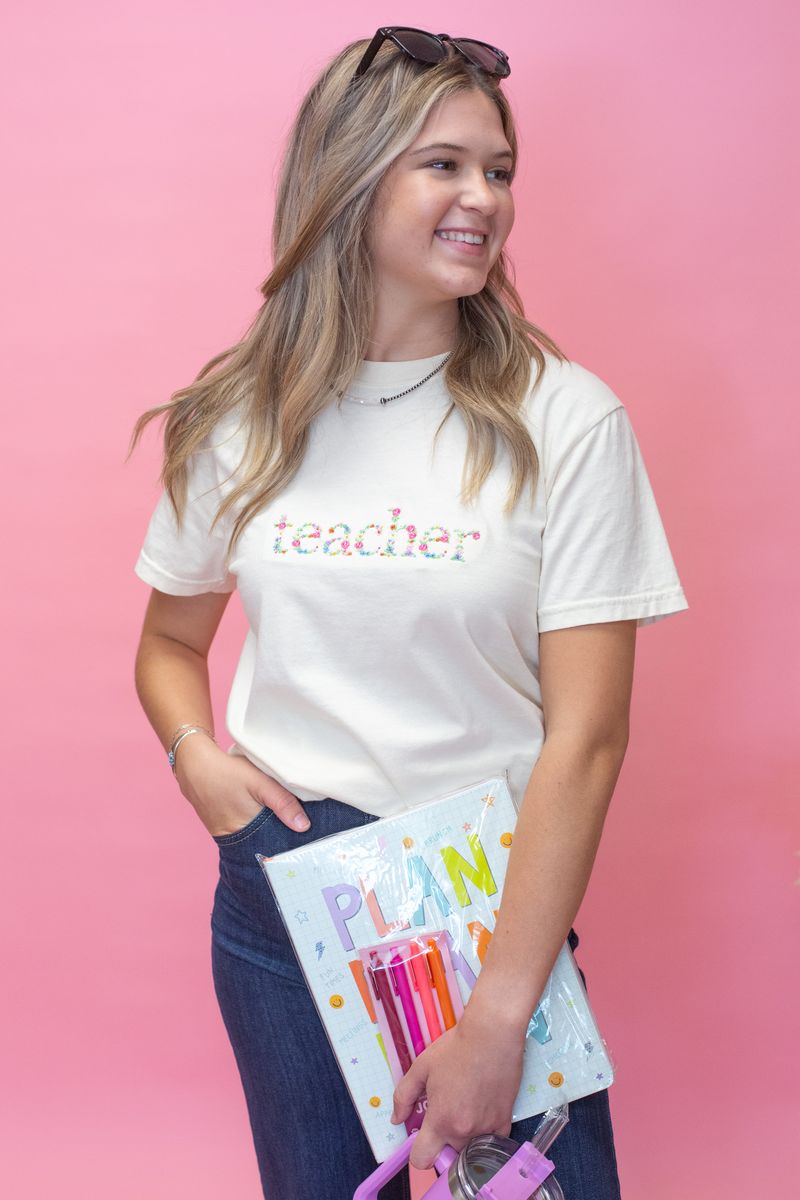 Embroidered Floral Teacher Tee - Southern Soule Designs