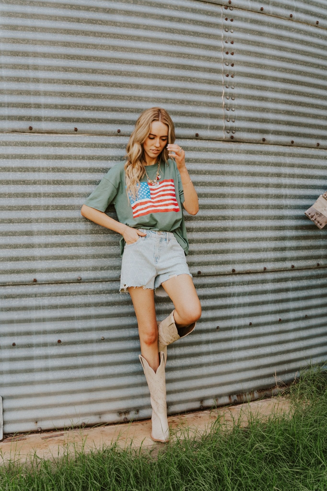 Emerald American Flag Box Tee - Southern Soule Designs