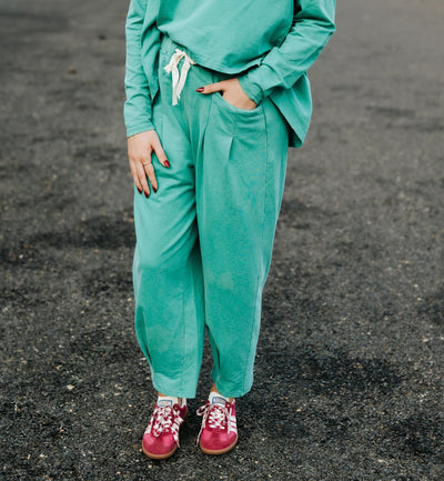 Emerald Washed Pleat Detail Short Sleeve Top and Pant Set - Southern Soule Designs