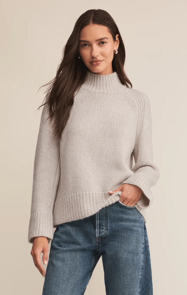 Emerge Funnel Neck Sweater Turtle Dove ZW254539 - Southern Soule Designs