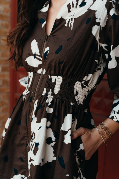 Espresso 3/4 Sleeve Mini Dress with Zipper Closure D25179 - Southern Soule Designs