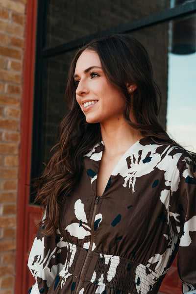 Espresso 3/4 Sleeve Mini Dress with Zipper Closure D25179 - Southern Soule Designs