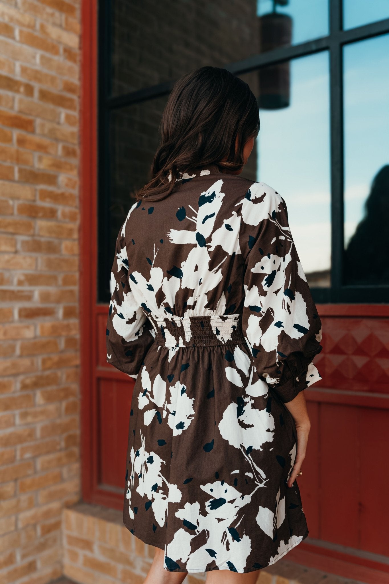 Espresso 3/4 Sleeve Mini Dress with Zipper Closure D25179 - Southern Soule Designs