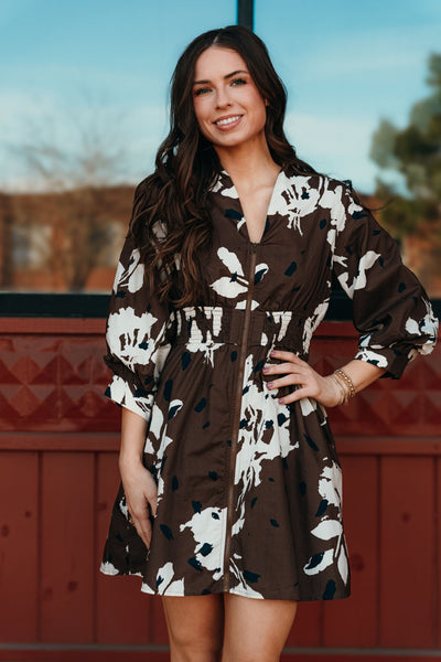 Espresso 3/4 Sleeve Mini Dress with Zipper Closure D25179 - Southern Soule Designs