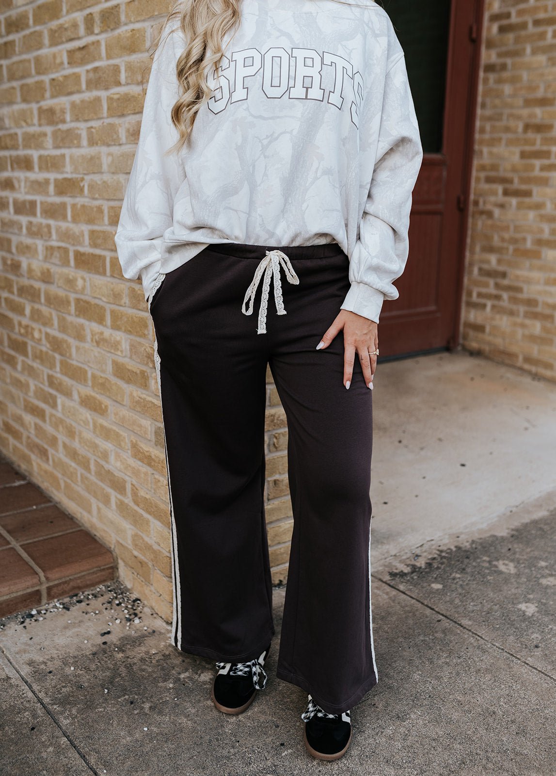 Espresso Lace Striped Sweatpants C70694 - Southern Soule Designs