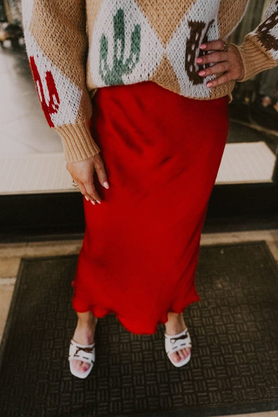 Europa Poly Sheen Skirt Haute Red ZK234341 - Southern Soule Designs