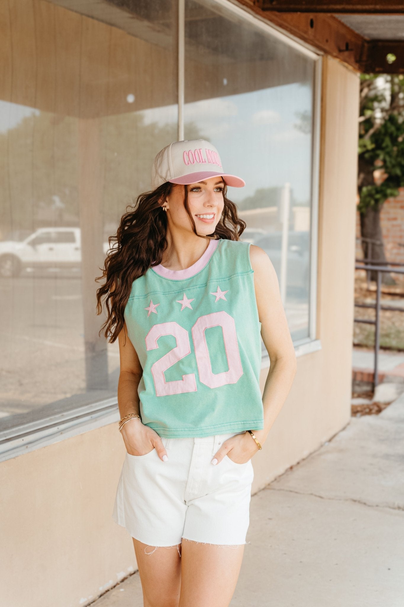 Evergreen Cropped Varsity Tank Top TH12340 - Southern Soule Designs