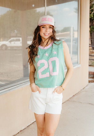 Evergreen Cropped Varsity Tank Top TH12340 - Southern Soule Designs