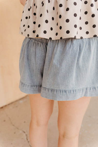 Denim Tiered Button Down Shorts P4206