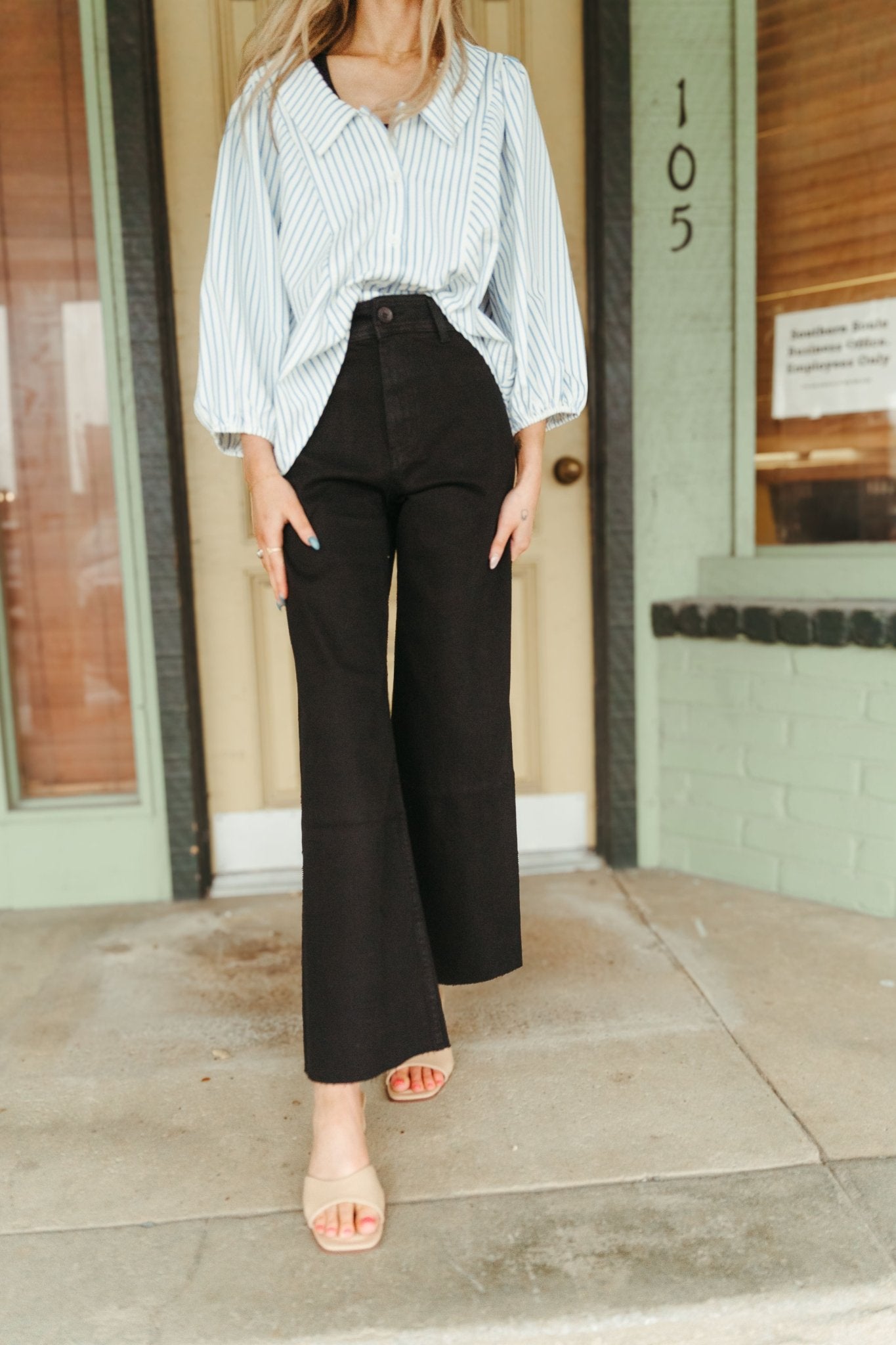 Faded Black Straight Wide Leg Pants MMP623 - Southern Soule Designs