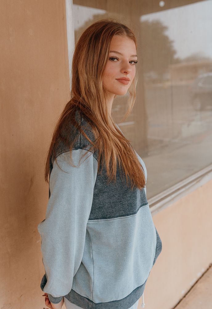 Fair & Square Denim Sweatshirt Washed Indigo ZT244196 - Southern Soule Designs