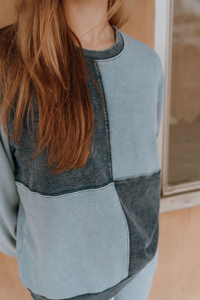 Fair & Square Denim Sweatshirt Washed Indigo ZT244196 - Southern Soule Designs