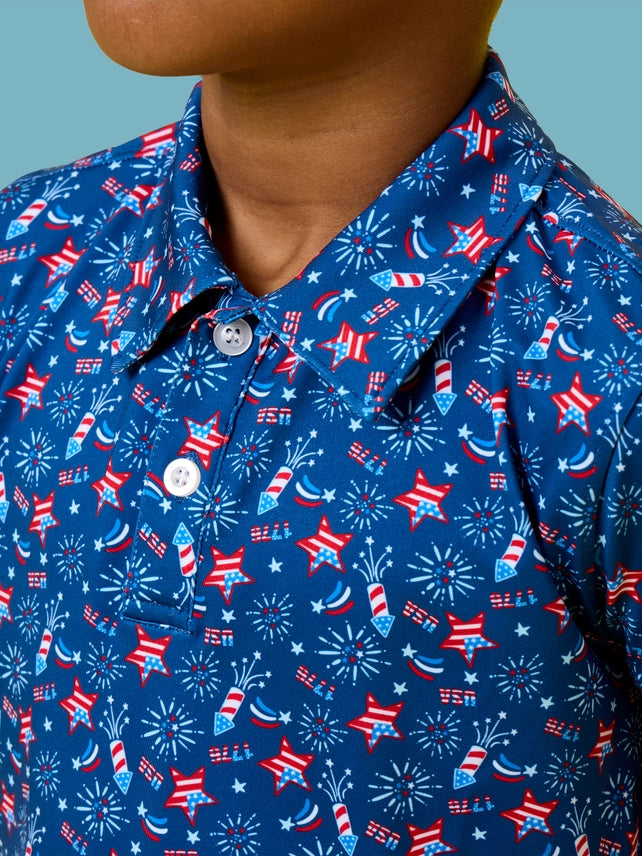 Boys Red White & Boom Fireworks Polo