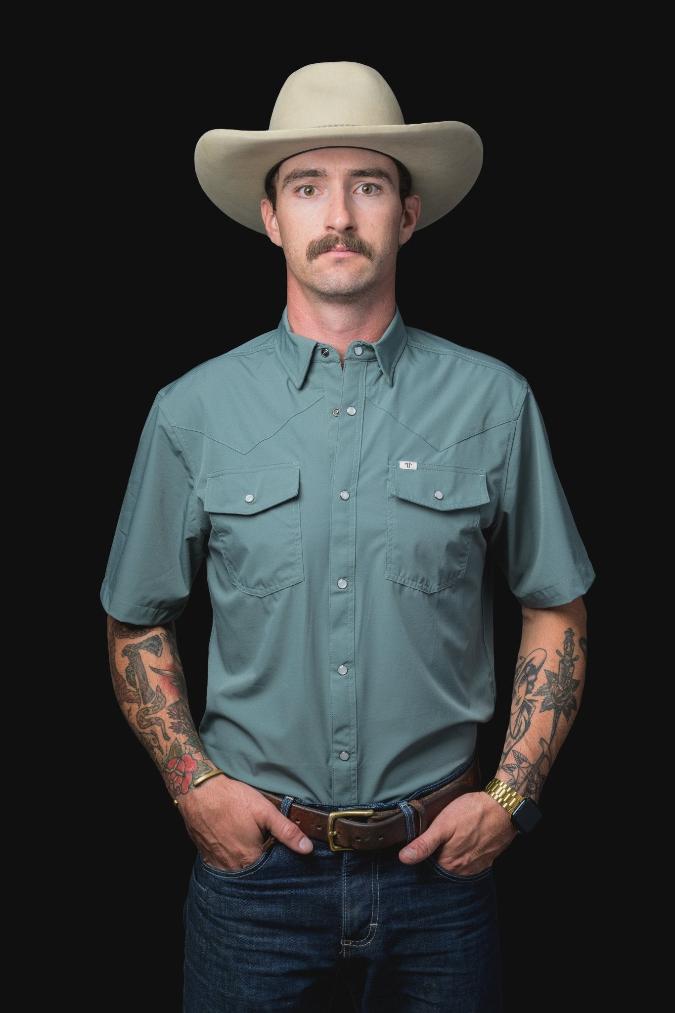 Ferrell - Aqua Short Sleeve Snap Shirt - Southern Soule Designs