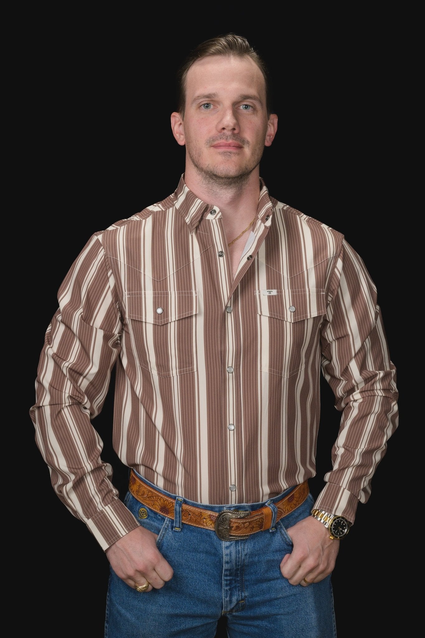 Ferrell - Atlas Brown Long Sleeve Snap Shirt - Southern Soule Designs
