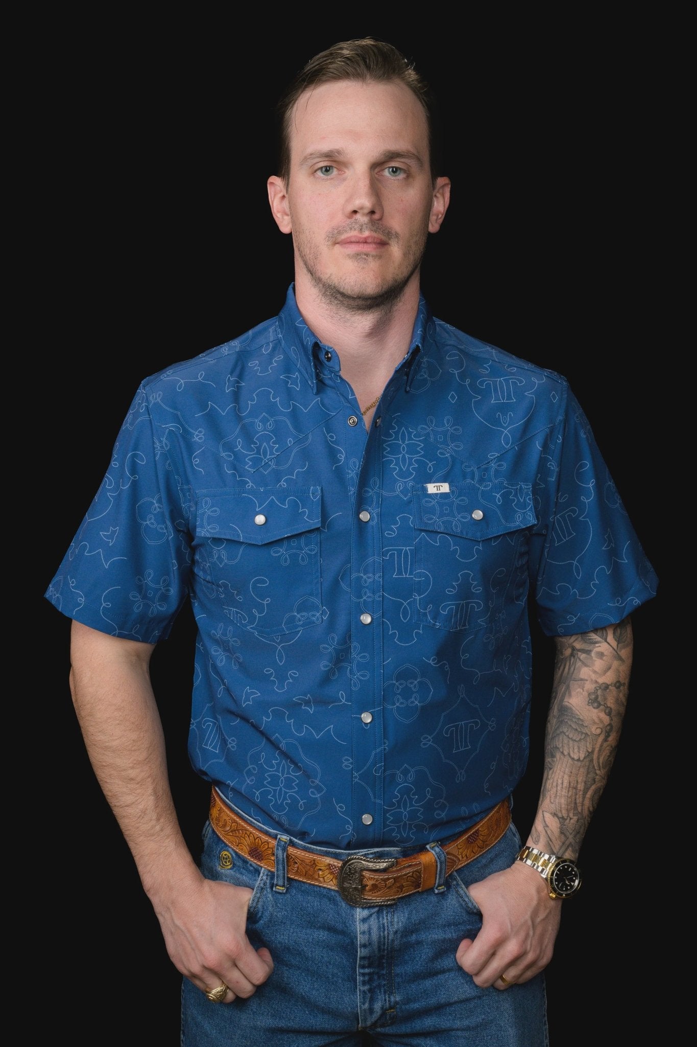 Ferrell - Carson Blue Short Sleeve Snap Shirt - Southern Soule Designs