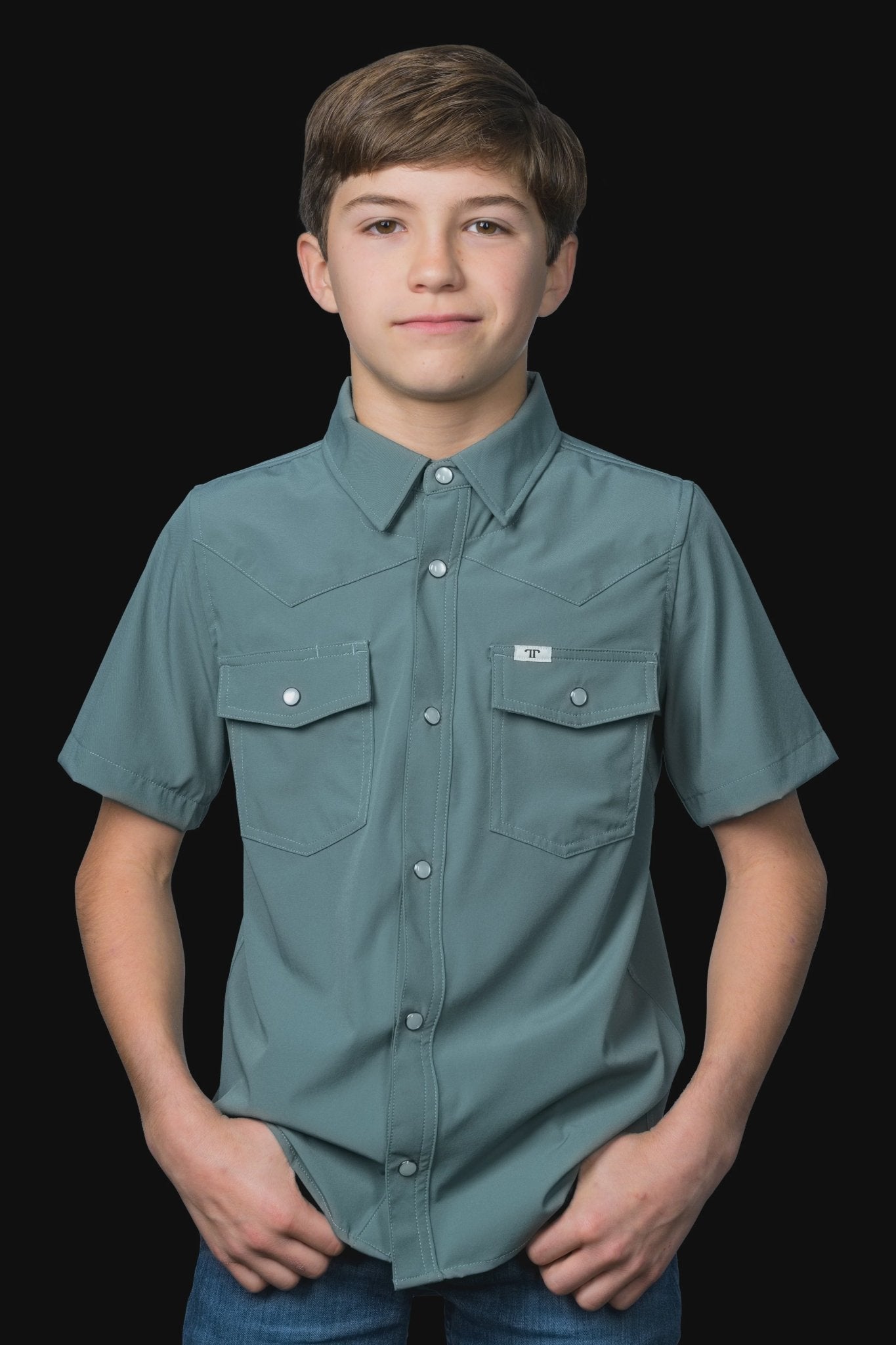 Ferrell - Kid's Aqua Short Sleeve Snap Shirt - Southern Soule Designs