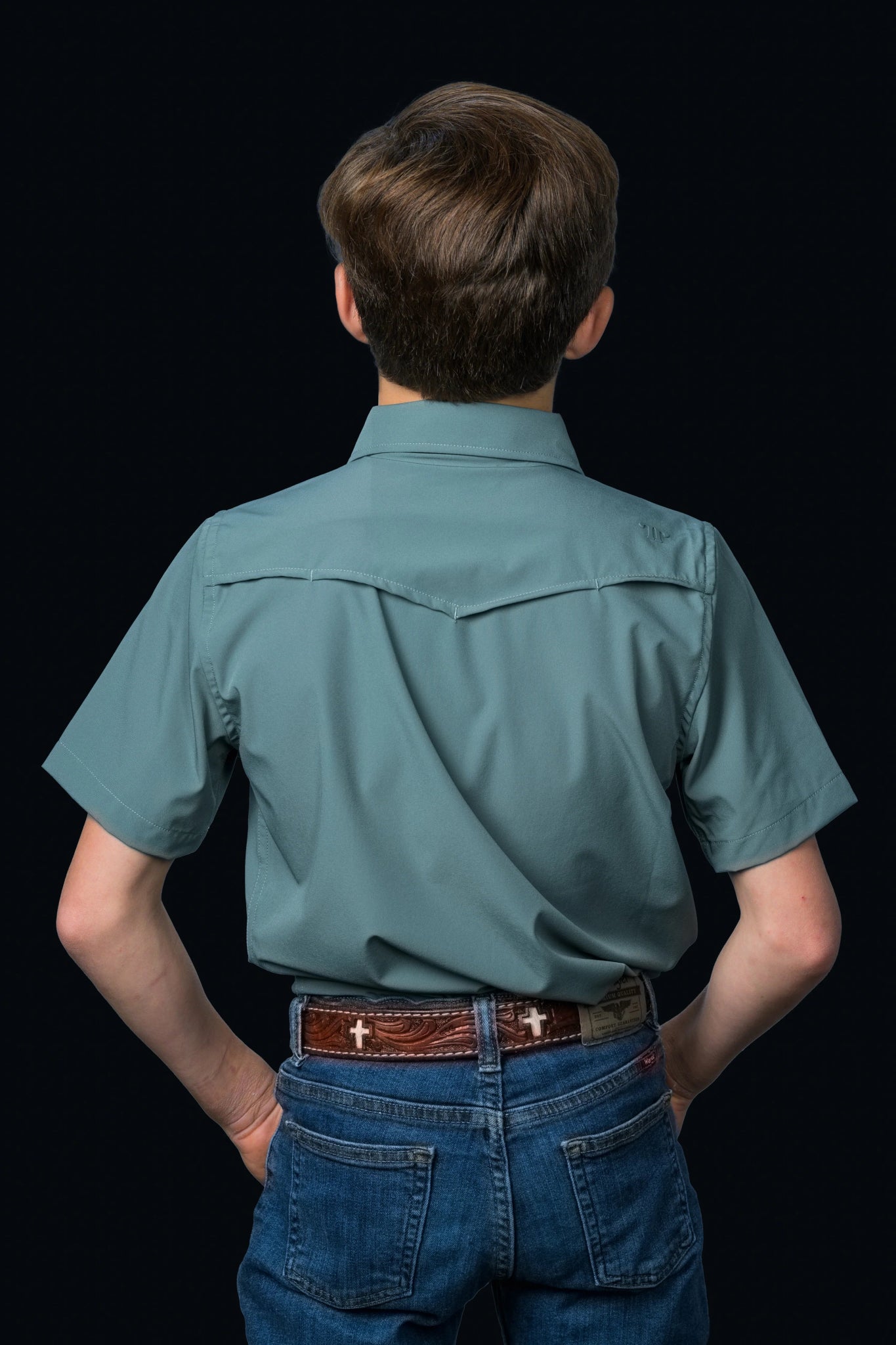 Ferrell - Kid's Aqua Short Sleeve Snap Shirt - Southern Soule Designs