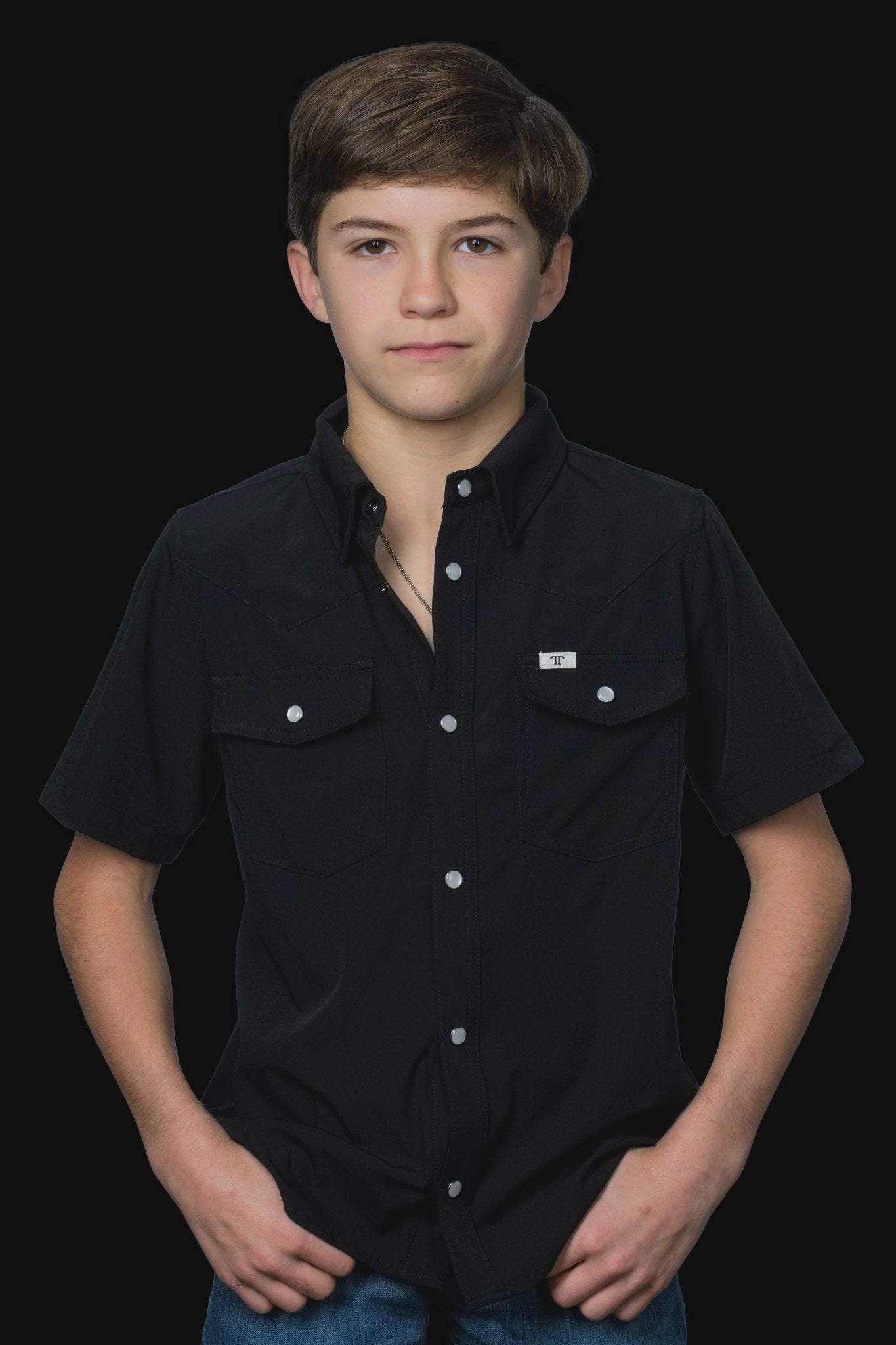 Ferrell - Kid's Black Short Sleeve Snap Shirt - Southern Soule Designs