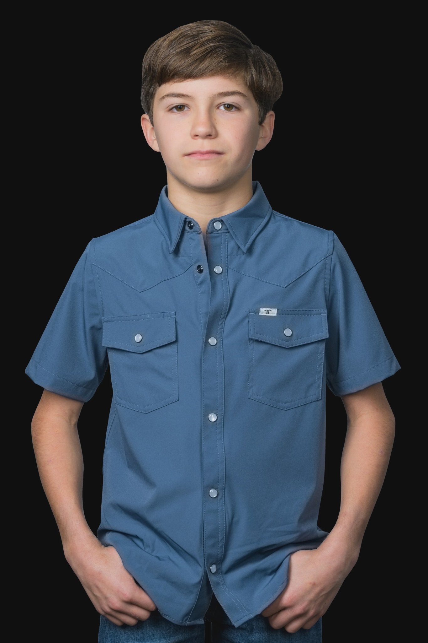 Ferrell - Kid's Blue Short Sleeve Snap Shirt - Southern Soule Designs