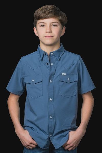 Ferrell - Kid's Blue Short Sleeve Snap Shirt - Southern Soule Designs