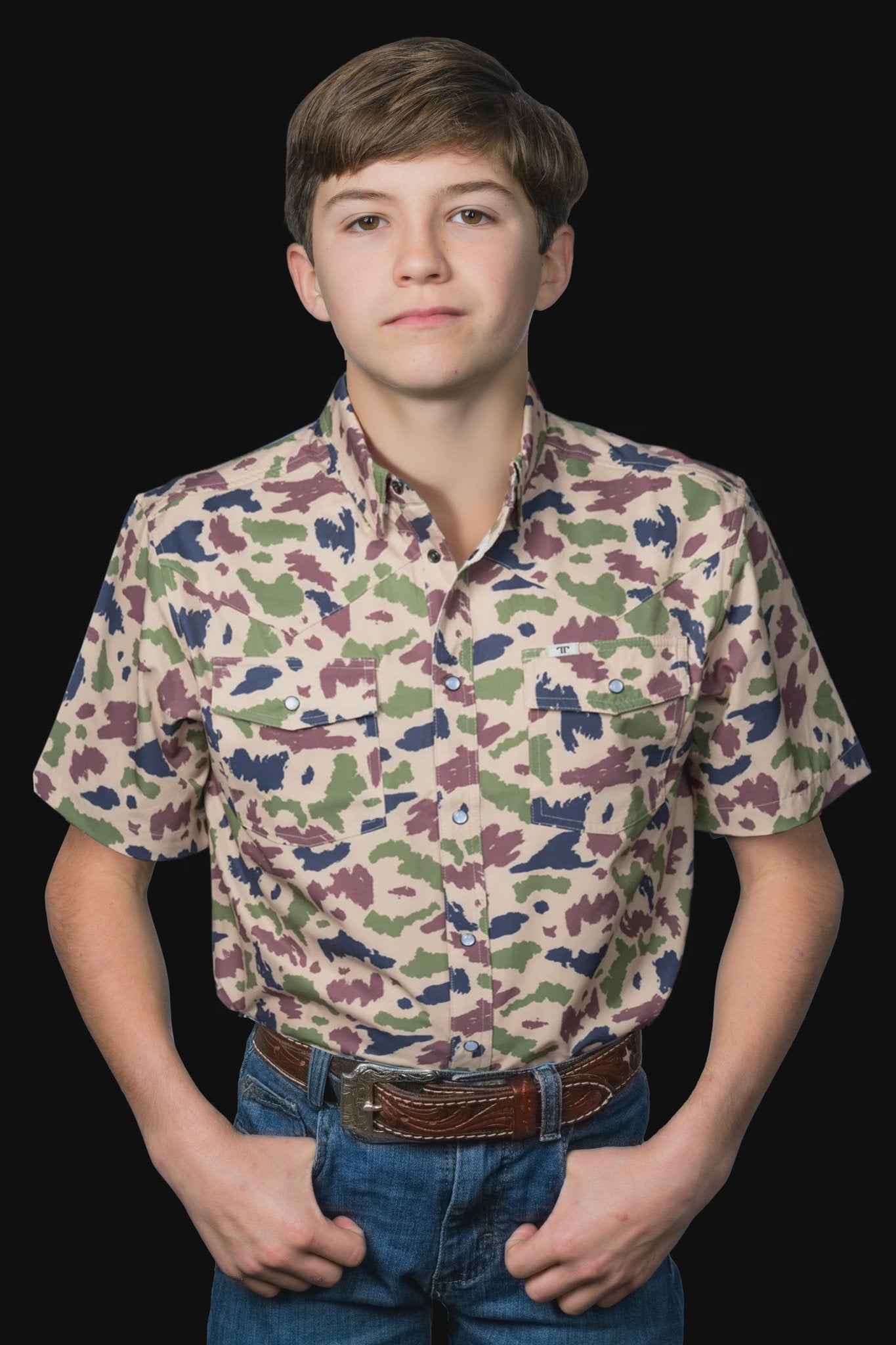 Ferrell - Kid's Camo Short Sleeve Snap Shirt - Southern Soule Designs