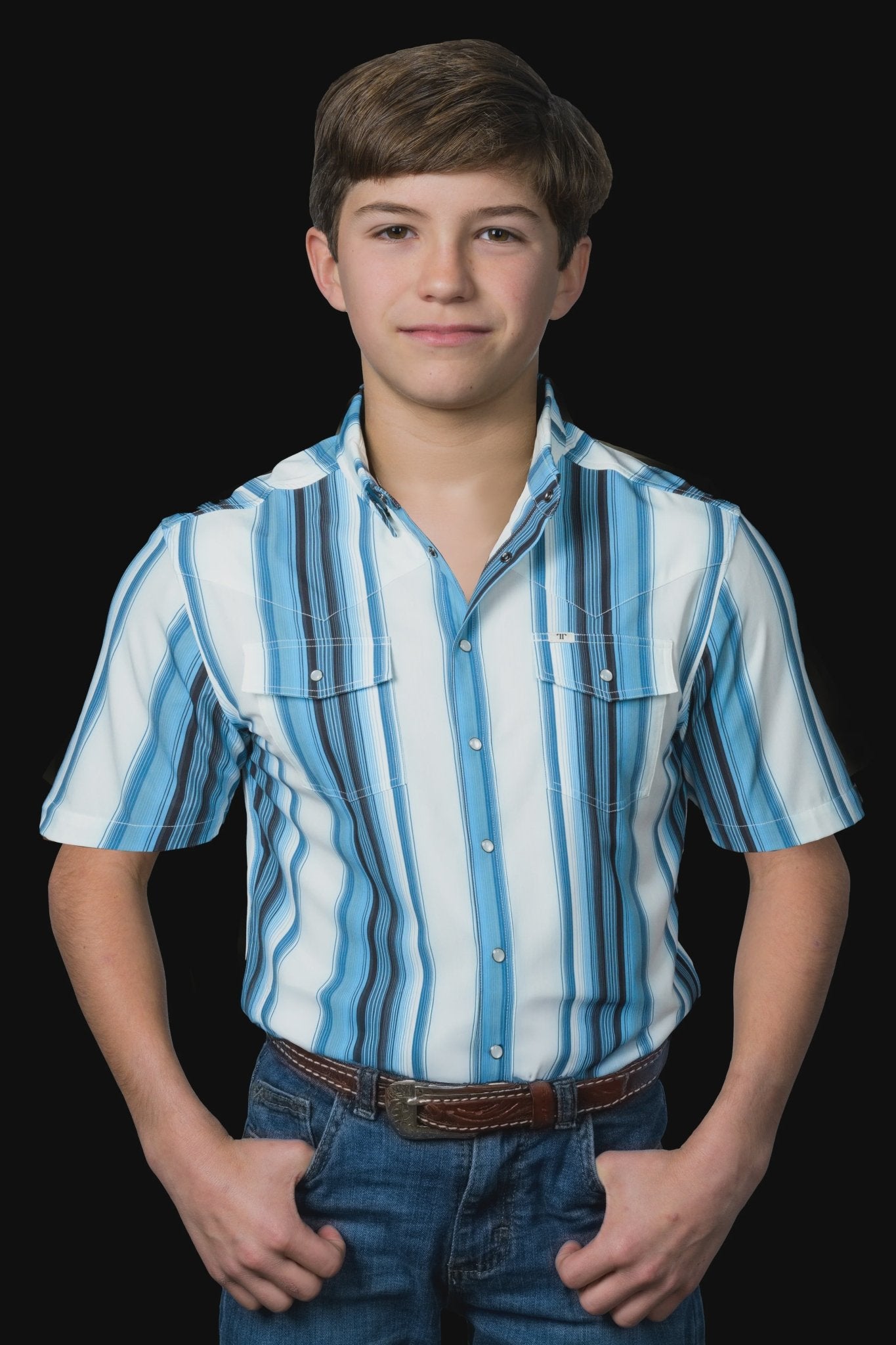Ferrell - Kid's Harrison in Blue Short Sleeve Snap Shirt - Southern Soule Designs