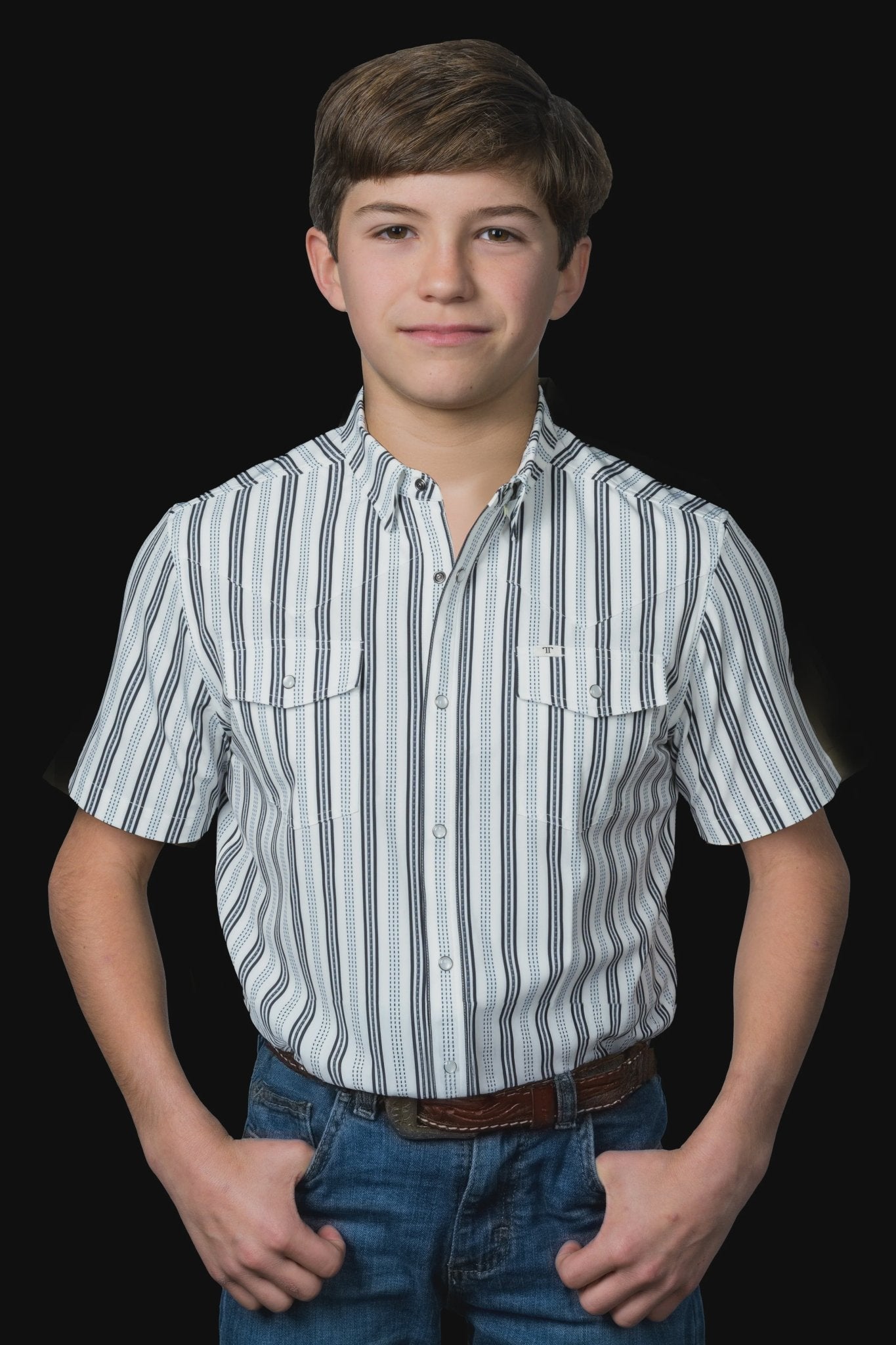 Ferrell - Kid's Jake in White Short Sleeve Snap Shirt - Southern Soule Designs
