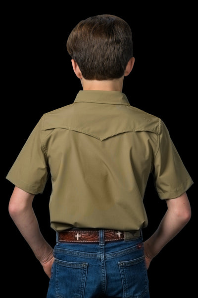 Ferrell - Kid's Khaki Short Sleeve Snap Shirt - Southern Soule Designs