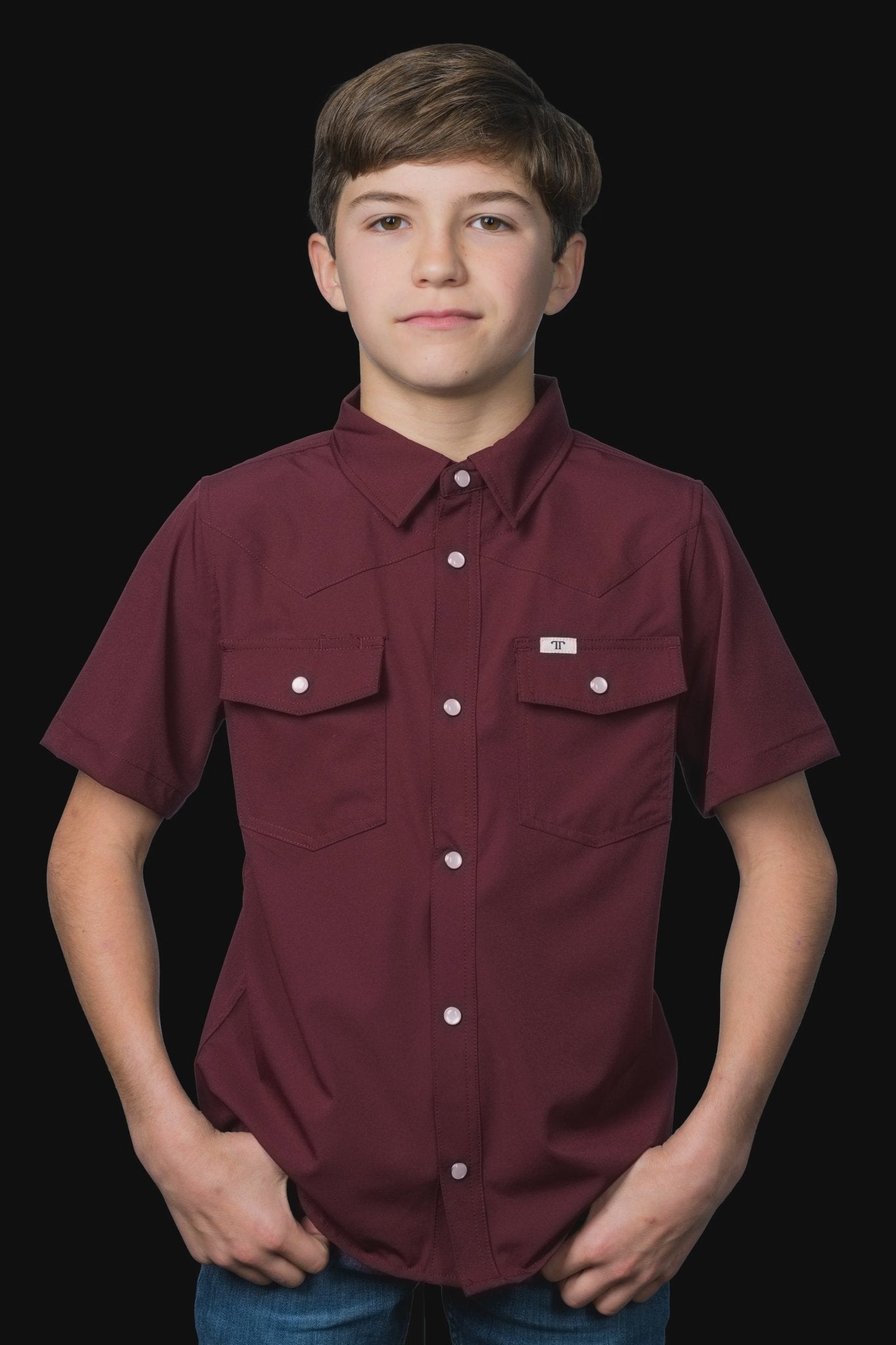 Ferrell - Kid's Maroon Short Sleeve Snap Shirt - Southern Soule Designs