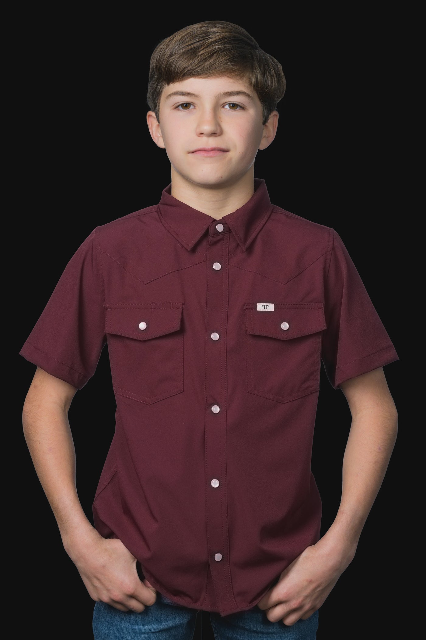 Ferrell - Kid's Maroon Short Sleeve Snap Shirt