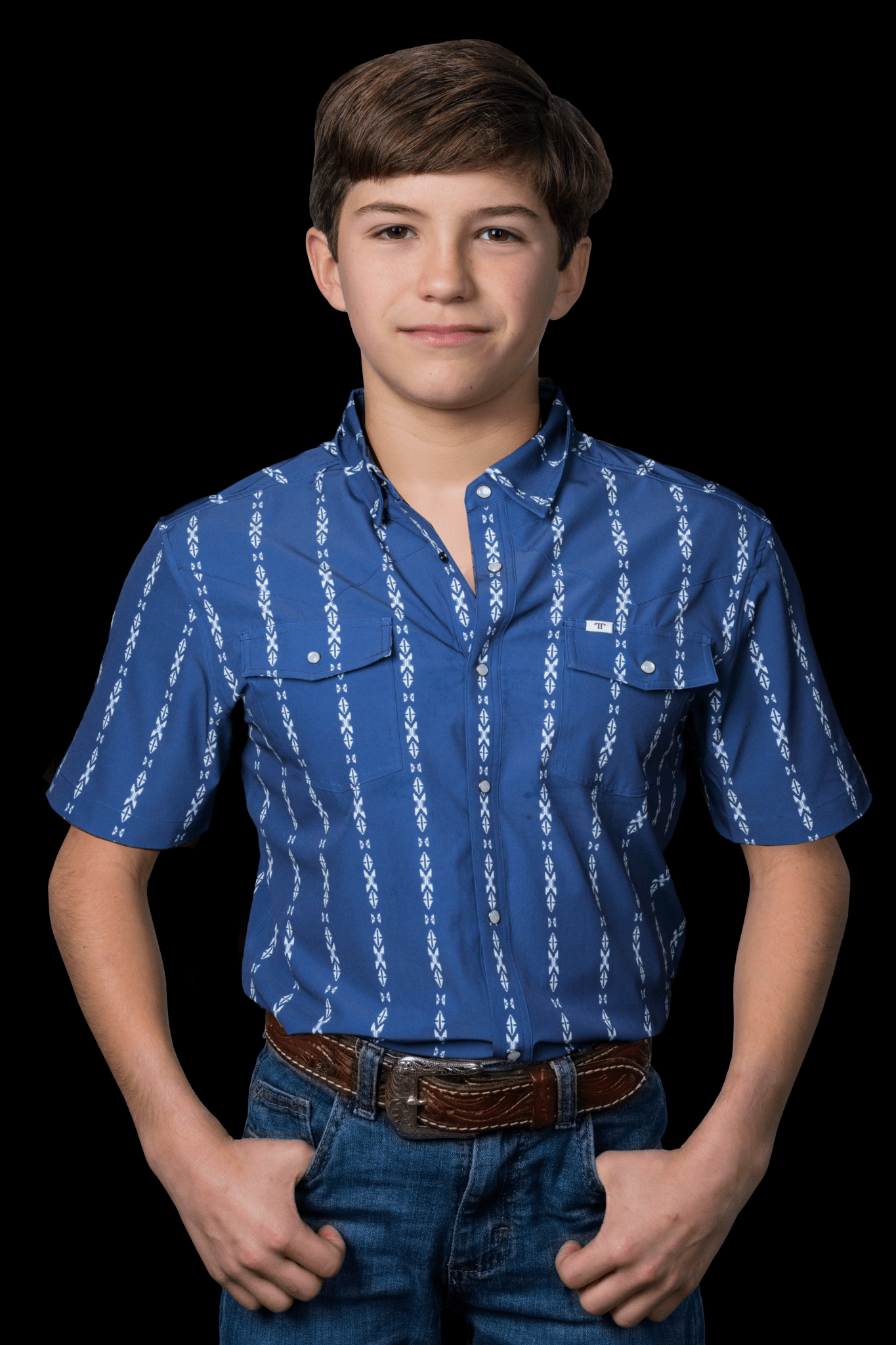 Ferrell - Kid's Maverick Blue Short Sleeve Snap Shirt - Southern Soule Designs