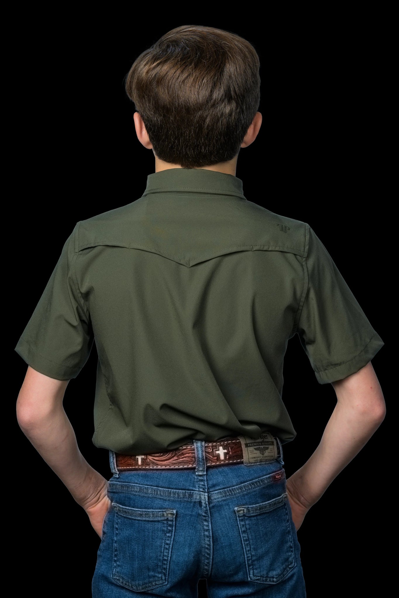 Ferrell - Kid's Olive Green Short Sleeve Snap Shirt - Southern Soule Designs