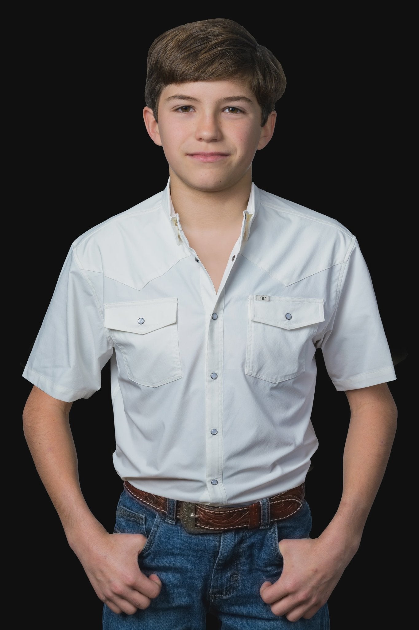 Ferrell - Kid's White Short Sleeve Snap Shirt - Southern Soule Designs