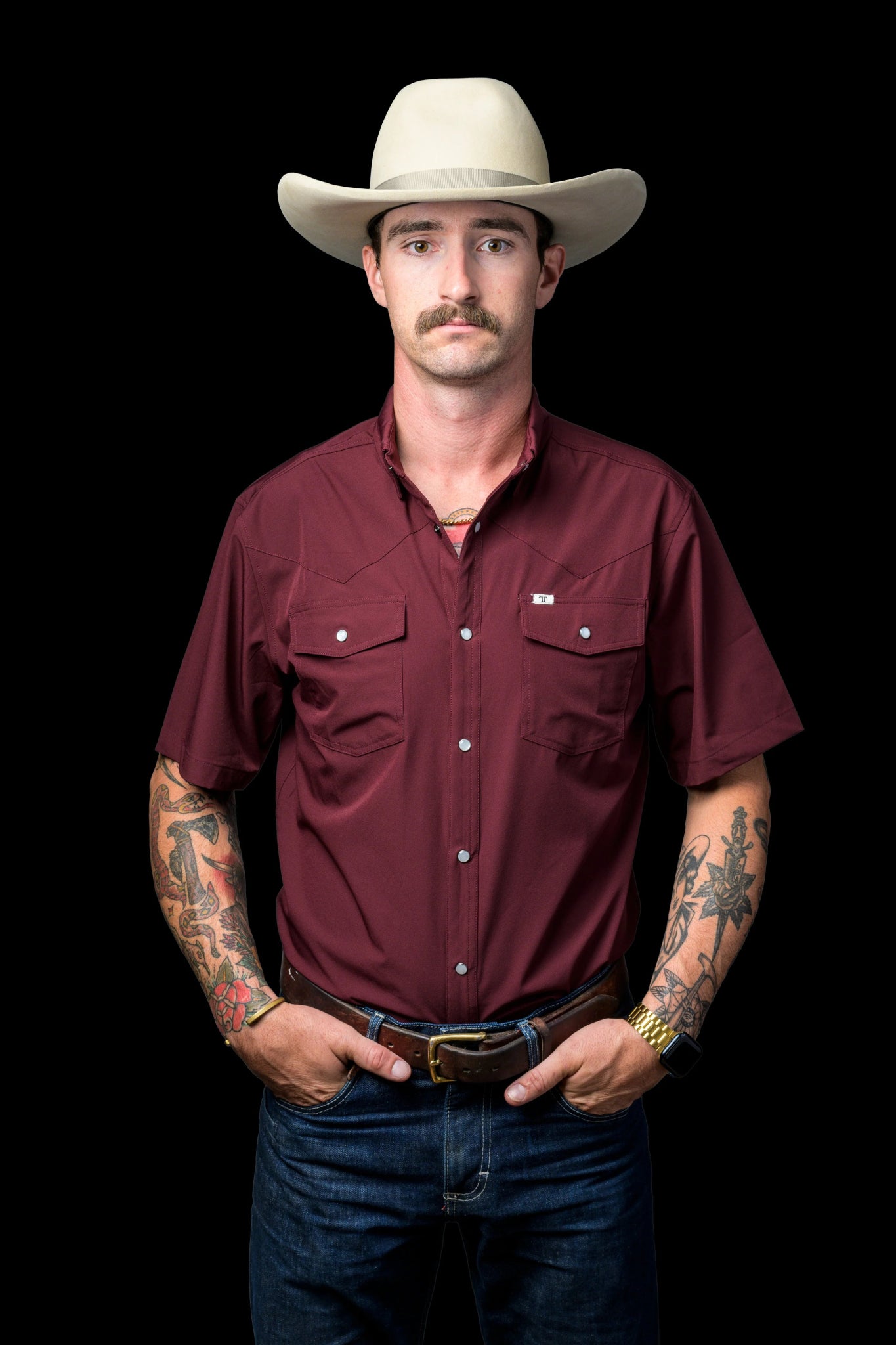 Ferrell - Maroon Short Sleeve Snap Shirt - Southern Soule Designs