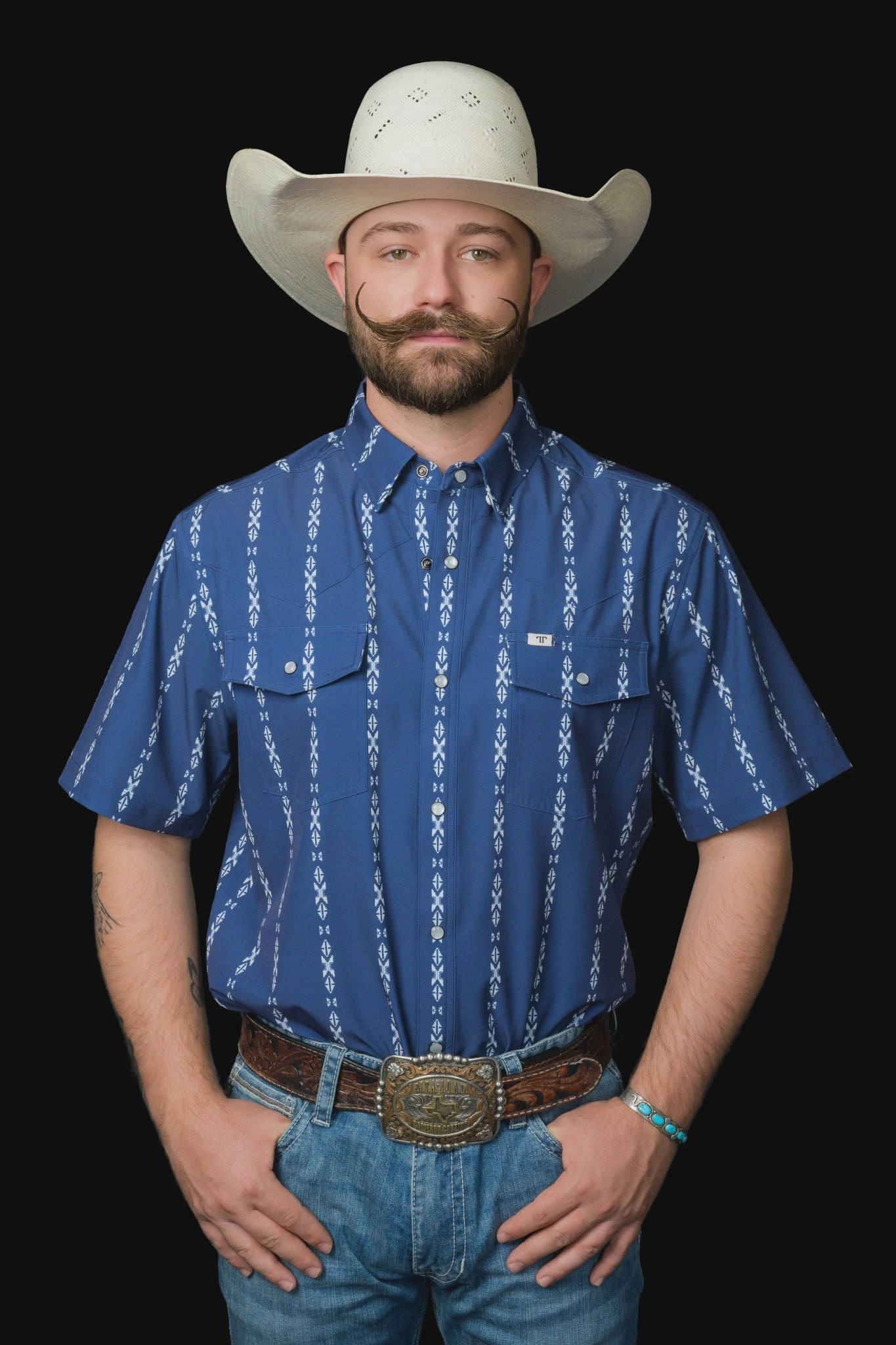 Ferrell - Maverick Blue Short Sleeve Snap Shirt - Southern Soule Designs