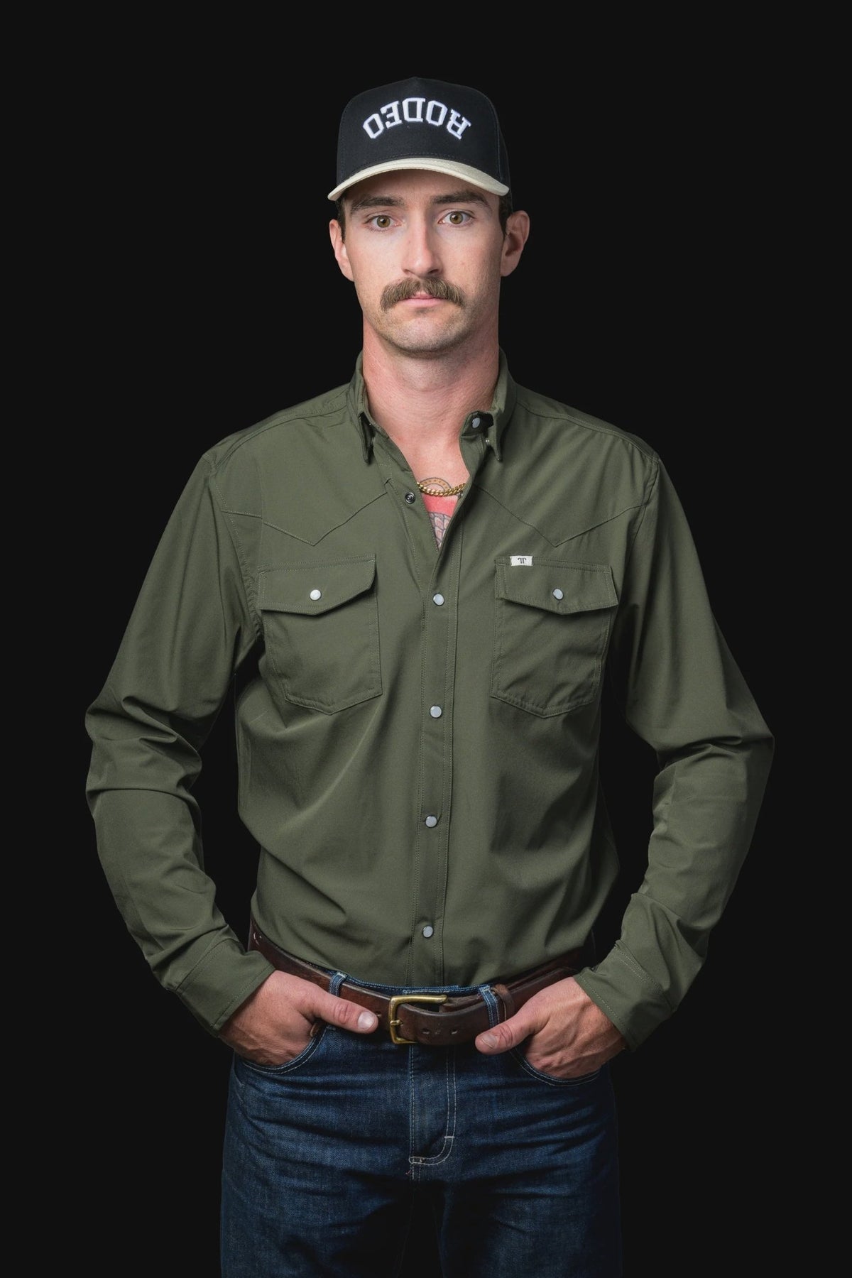 Ferrell - Olive Green Long Sleeve Snap Shirt - Southern Soule Designs