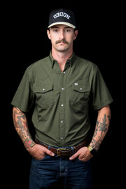 Ferrell - Olive Green Short Sleeve Snap Shirt - Southern Soule Designs