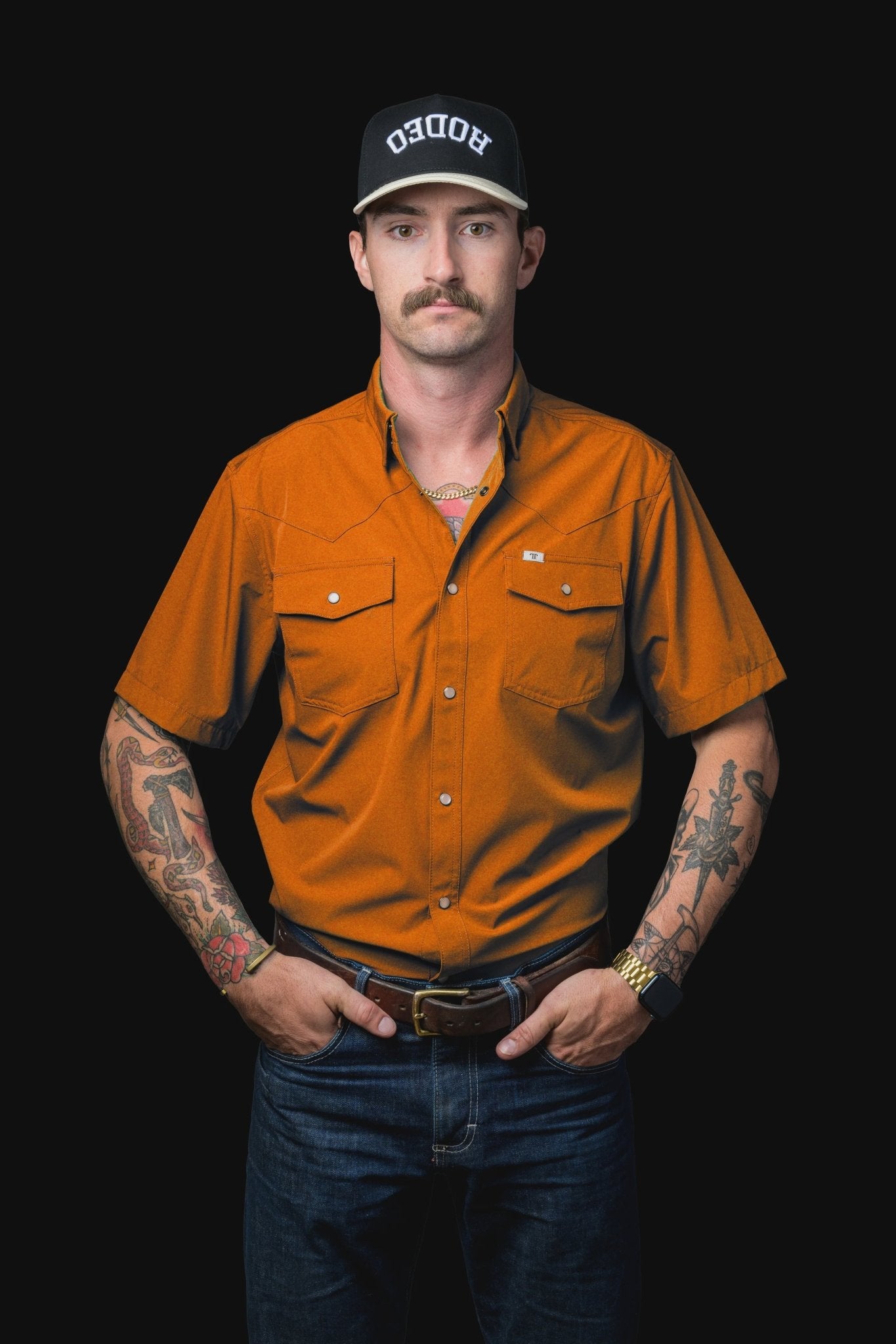 Ferrell - Orange Short Sleeve Snap Shirt - Southern Soule Designs