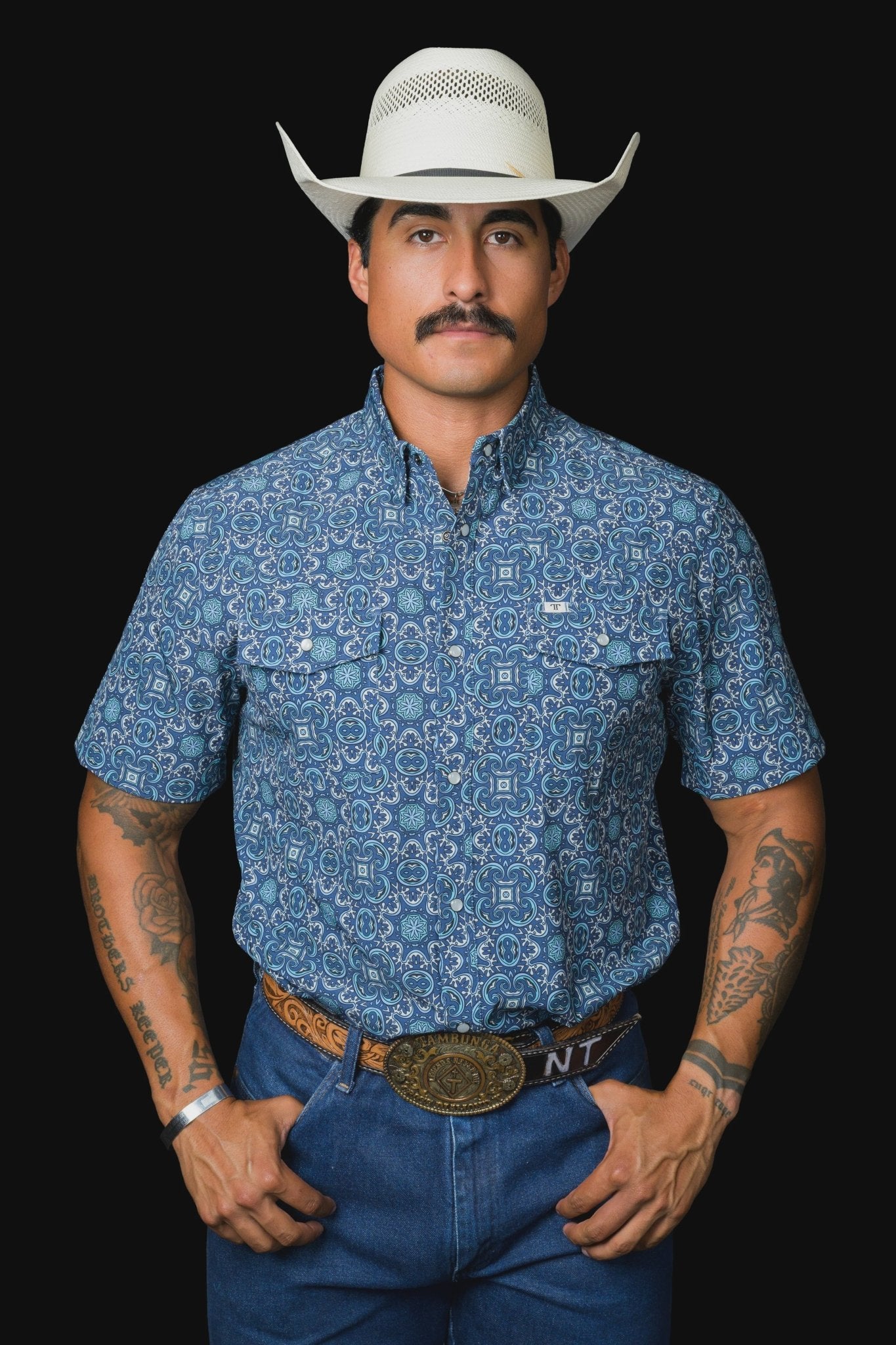 Ferrell - The Bennett in Blue Short Sleeve Snap Shirt - Southern Soule Designs