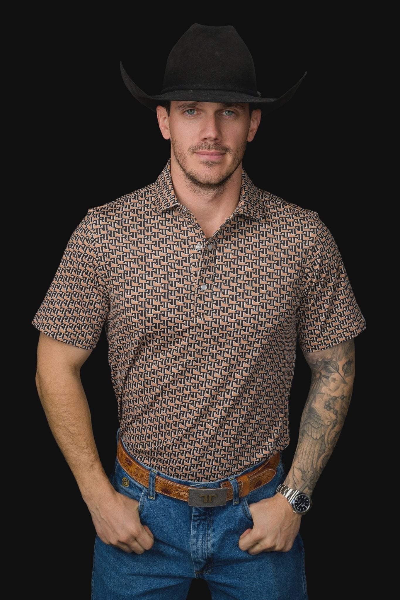 Ferrell - The Clark Pearl Snap Polo in Brown - Southern Soule Designs