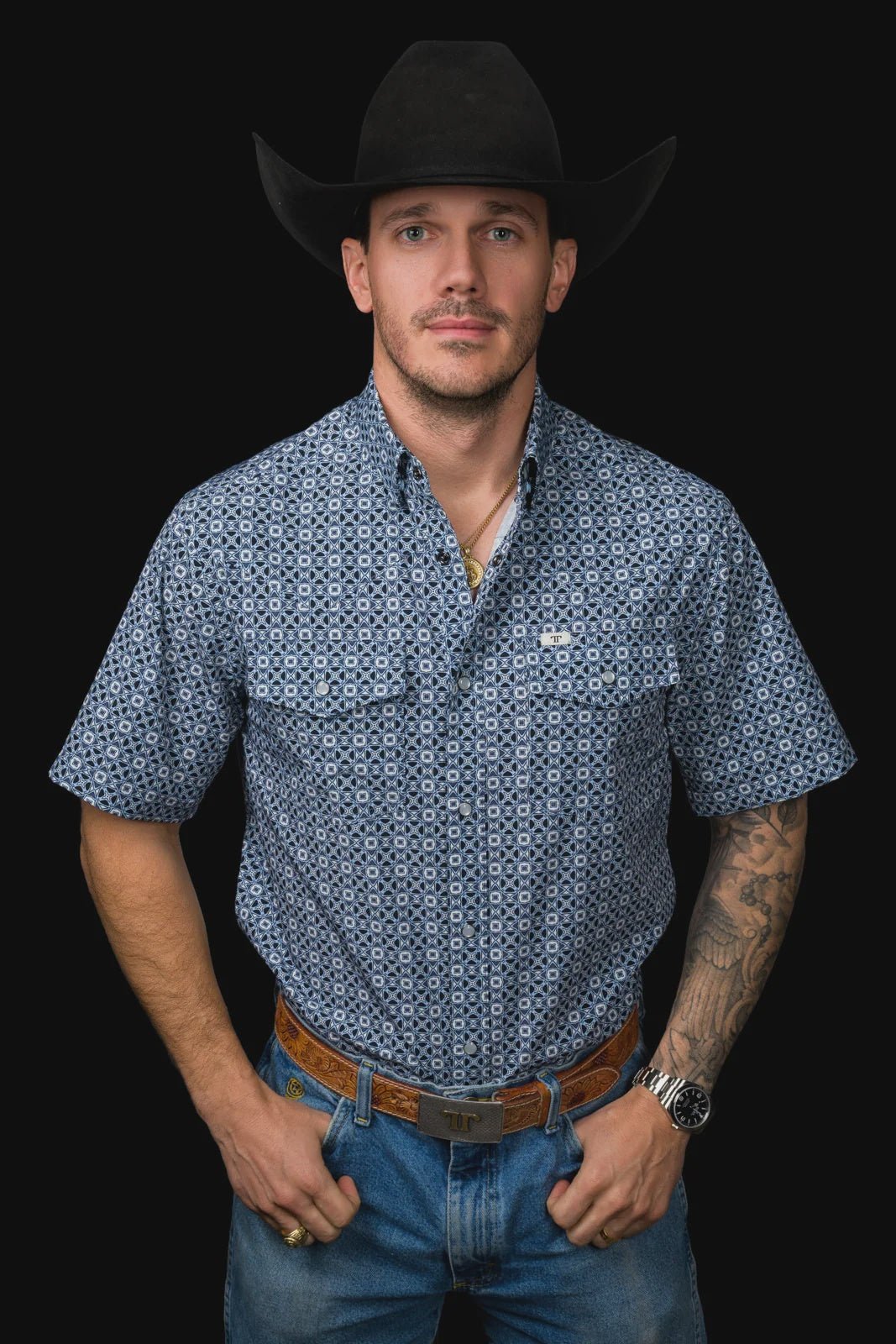 Ferrell - The Emerson in Blue Short Sleeve Pearl Snap - Southern Soule Designs