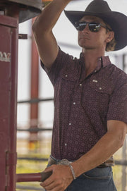 Ferrell - The Fletcher Short Sleeve Pearl Snap Shirt in Maroon - Southern Soule Designs