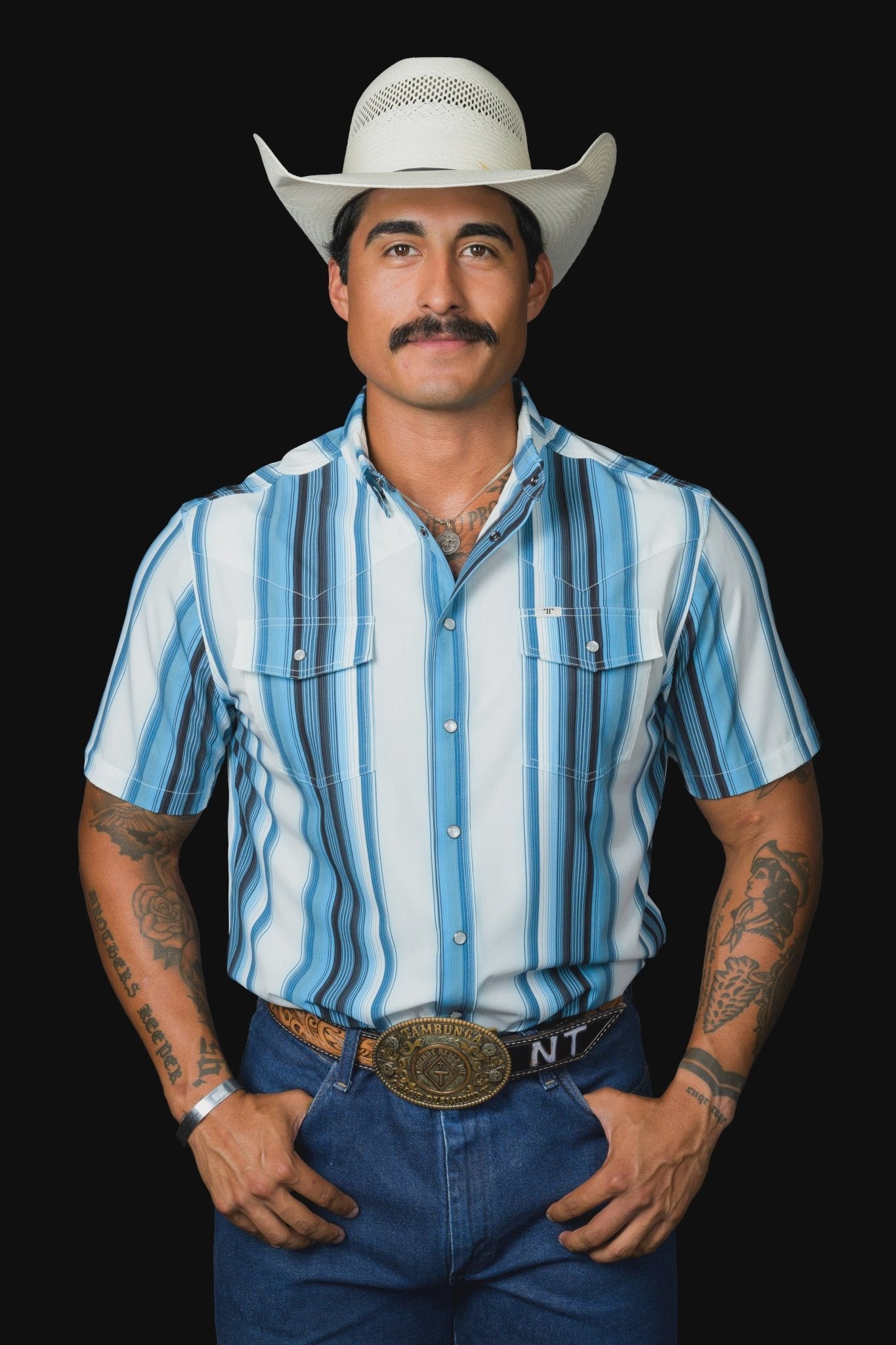 Ferrell - The Harrison Blue Short Sleeve Snap Shirt - Southern Soule Designs